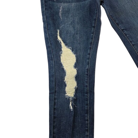 Risen Los Angeles Distressed Raw Hem Blue Skinny Jeans Womens Size 29/9 New Tags - Picture 4 of 14